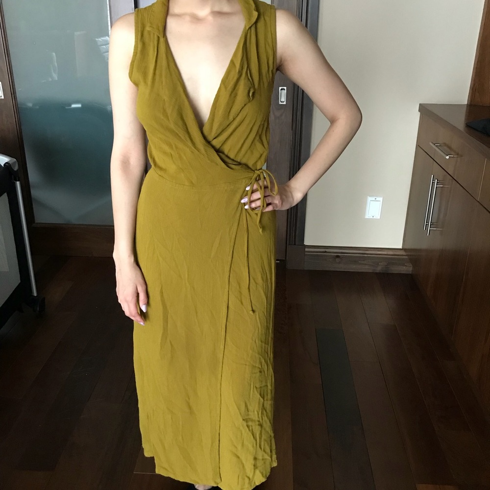 Cleobella chartreuse rayon short sleeve wrap dress